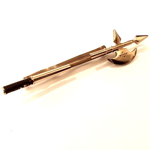 Vintage Hickok Medieval Axe Tie Bar Gold Tone Men's Novelty Tie Clip - Picture 2 of 5